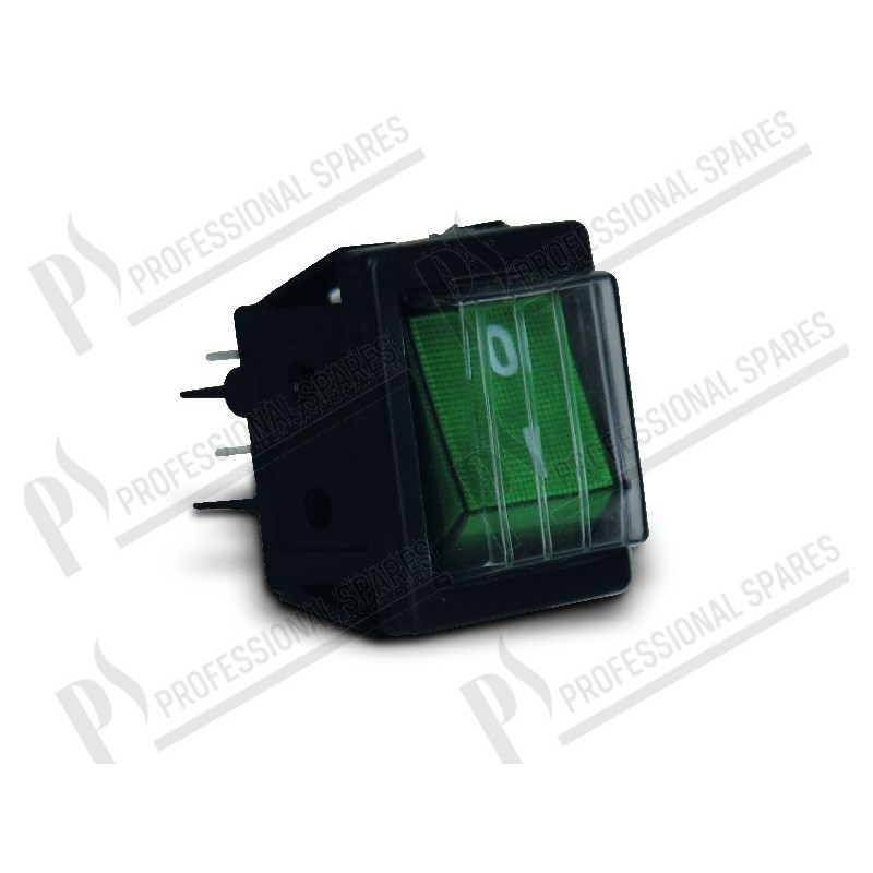 Green double-pole backlit switch 22x30 mm. 0-I