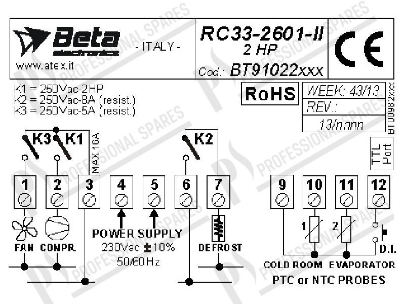 Termoregolatore Beta RC33-2601 2HP 230V 50/60Hz
