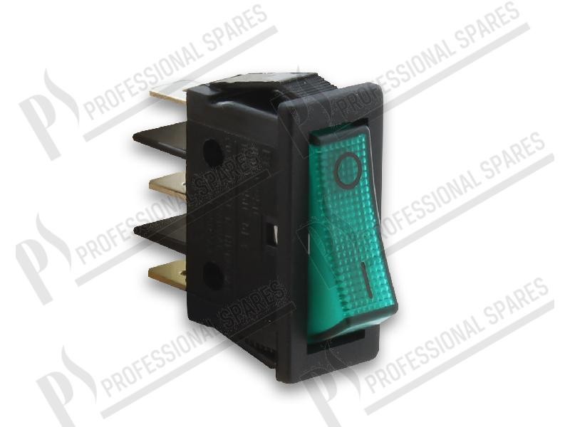 Beleuchteter einpoliger Schalter grün 11x30 mm. 0-I