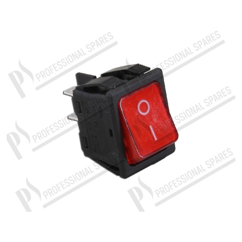 Red double-pole backlit switch 22x30 mm. 0-I